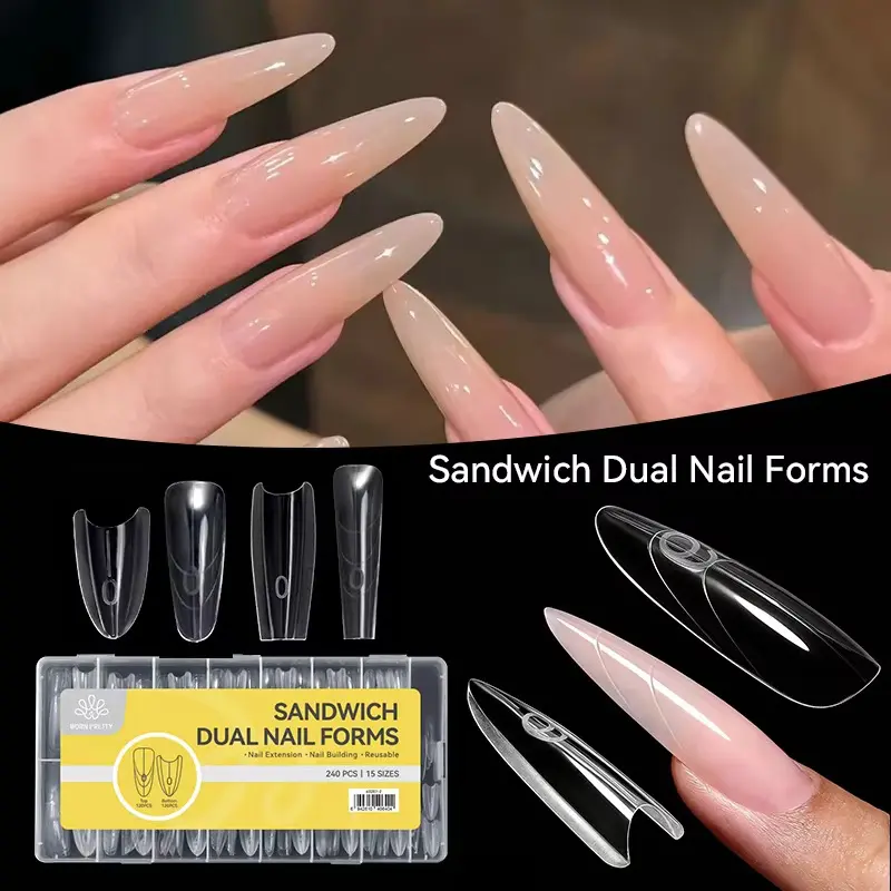 BORN PRETTY 240pcs/box Thin Flexible Sandwich Dual Nail Forms for Nail Extension