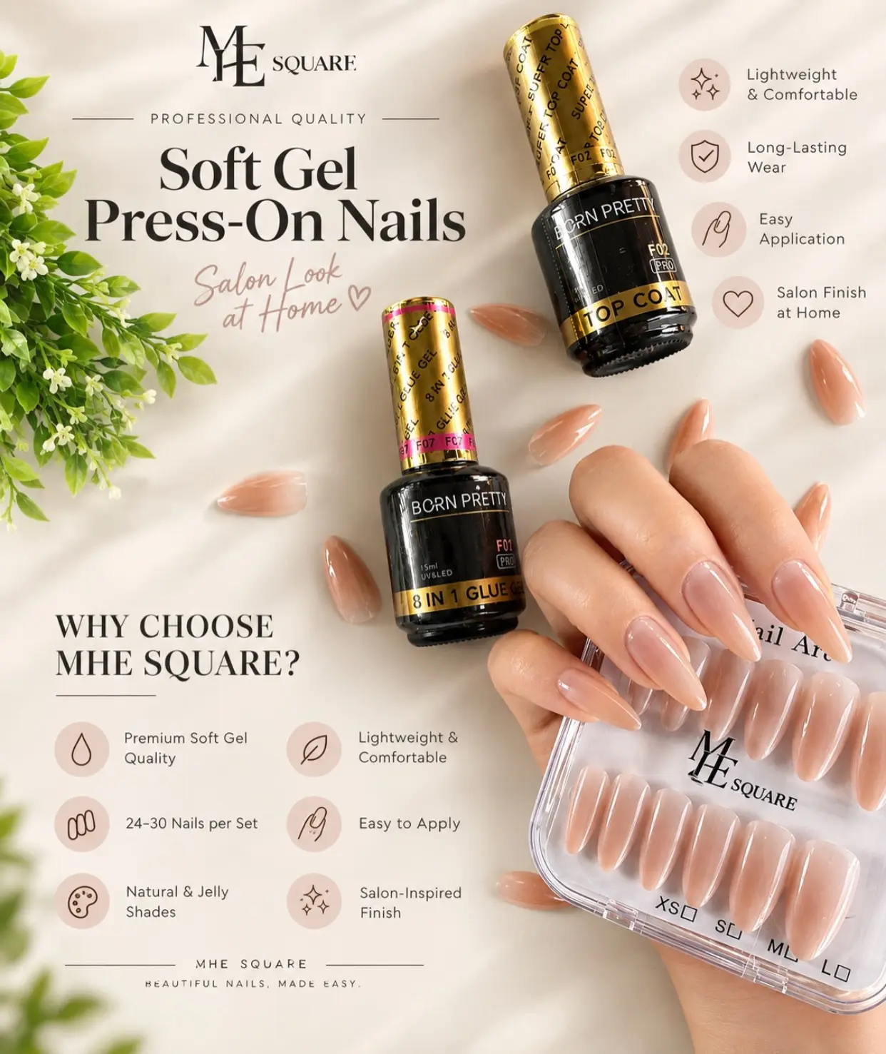 MHE Square Soft Gel Press-On Nails