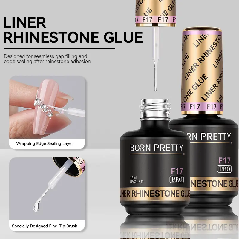 BORN PRETTY PRO 15ml Clear No Wipe Fine Brush Liner Nail Rhinestone Glue
